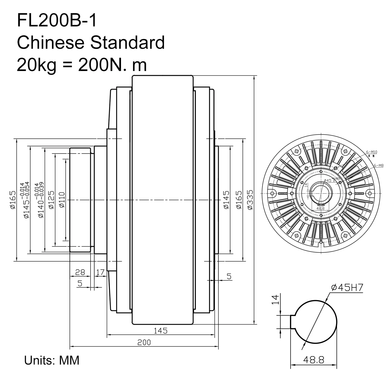 SHENGDA FL200B-1 Chinese technology Manufacturing Printing Machinery Parts 20KG Hollow Shaft Magnetic Powder Clutch