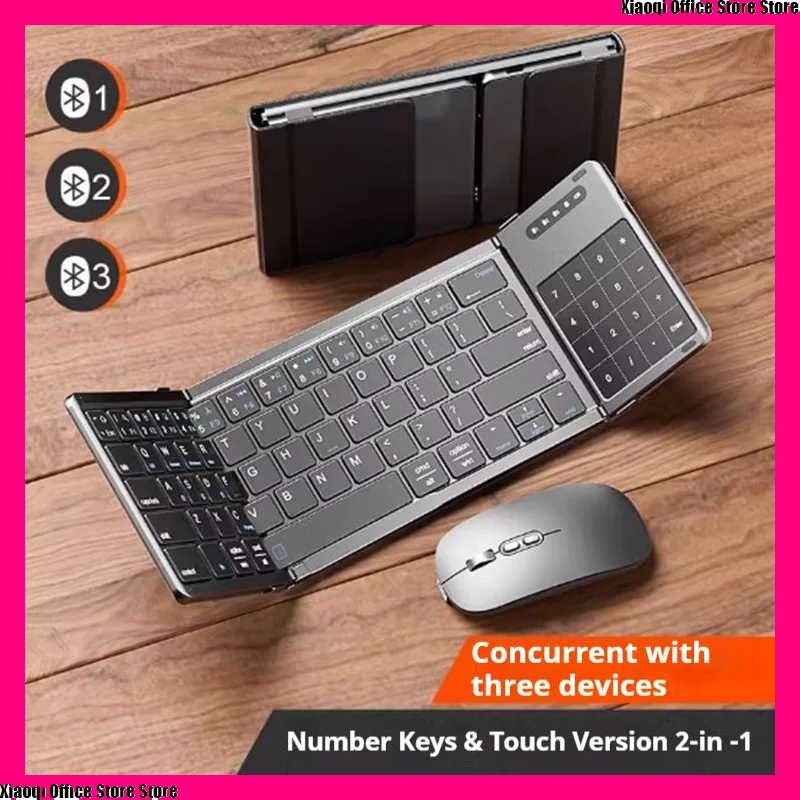 AULA Triple Fold Keyboard Wireless Bluetooth Foldable Keyboard Mouse Kit Suitable For Xiaomi Notebook Set Christmas Gift