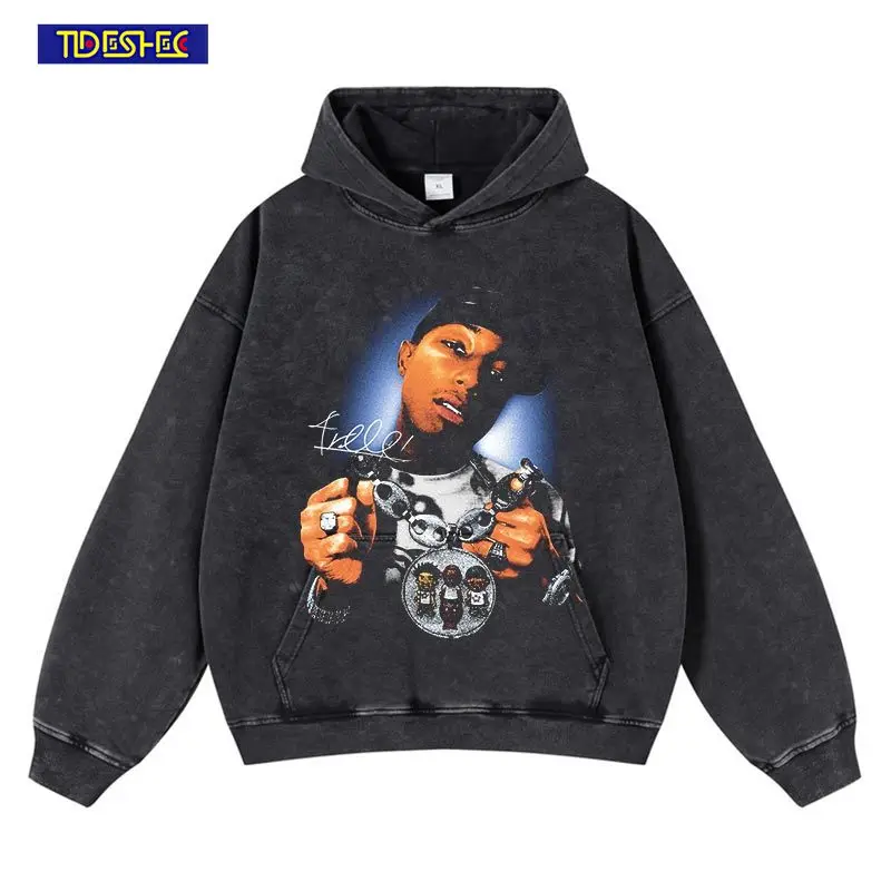 

Vintage Portrait Graphic Printed Hoodies Streetwear Hip Hop Hooded Sweatshirt Y2K 2024 Men Harajuku Punk Cotton Pullover