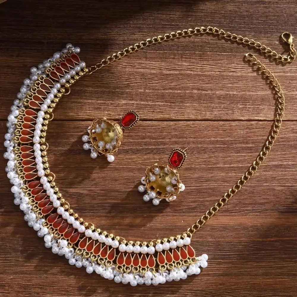 

Antique Fashionable Jewelry Set Ethnic Style Alloy Oil Drop Necklace And Earring High-End Luxury Clavicle Chain Gifts