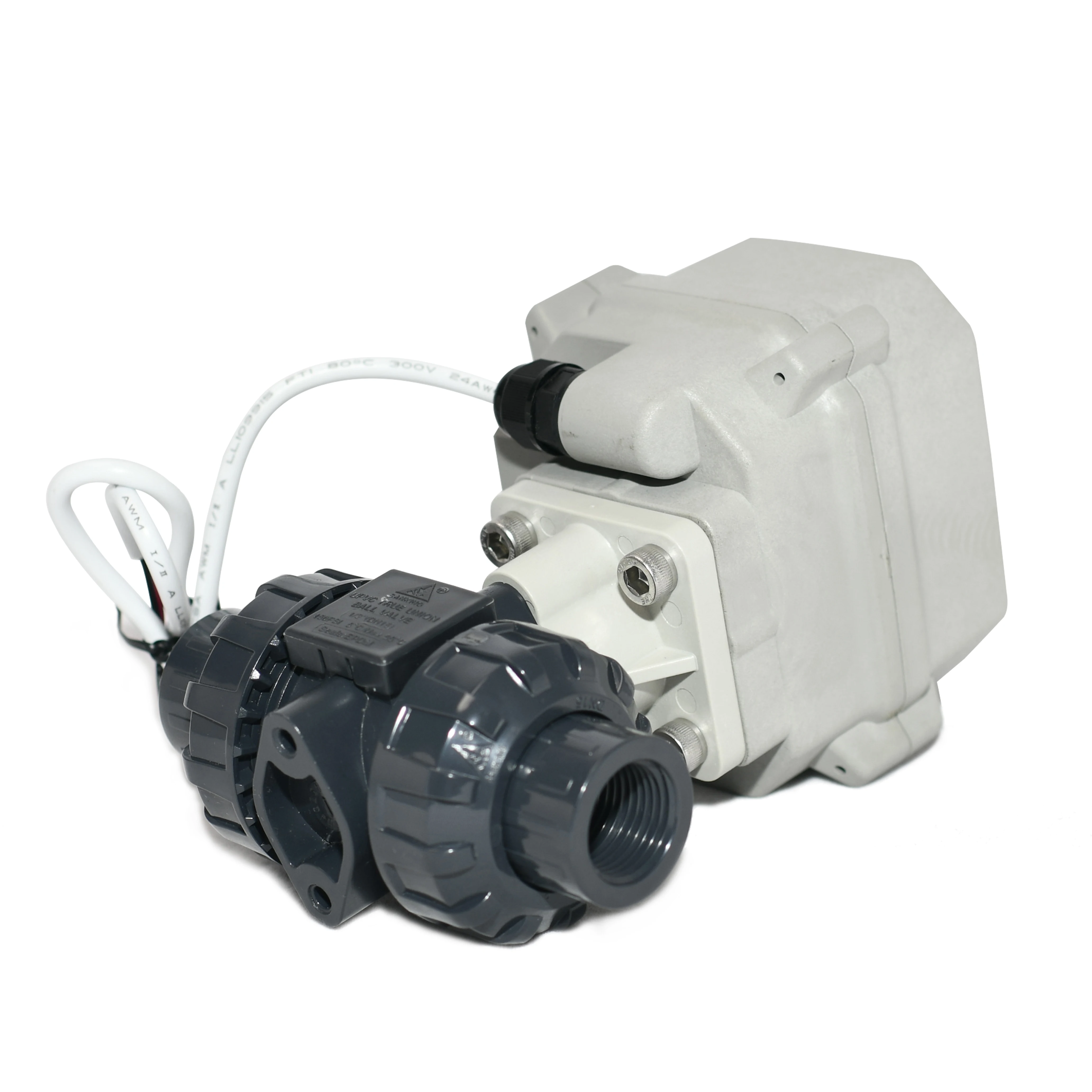 

Durable 24VDC 12VDC light grey bracket 2-way 1/2'' BSP/NPT PVC Motorized Ball Valve