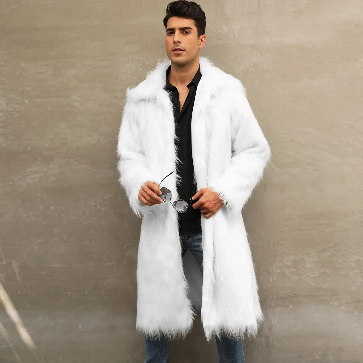 Men Faux Fox Fur Jackets Coats Winter Thick Fluffy Long Sleeve Warm Shaggy Outerwear Luxury Fur Long Jacket Bontjas Jackets Mens