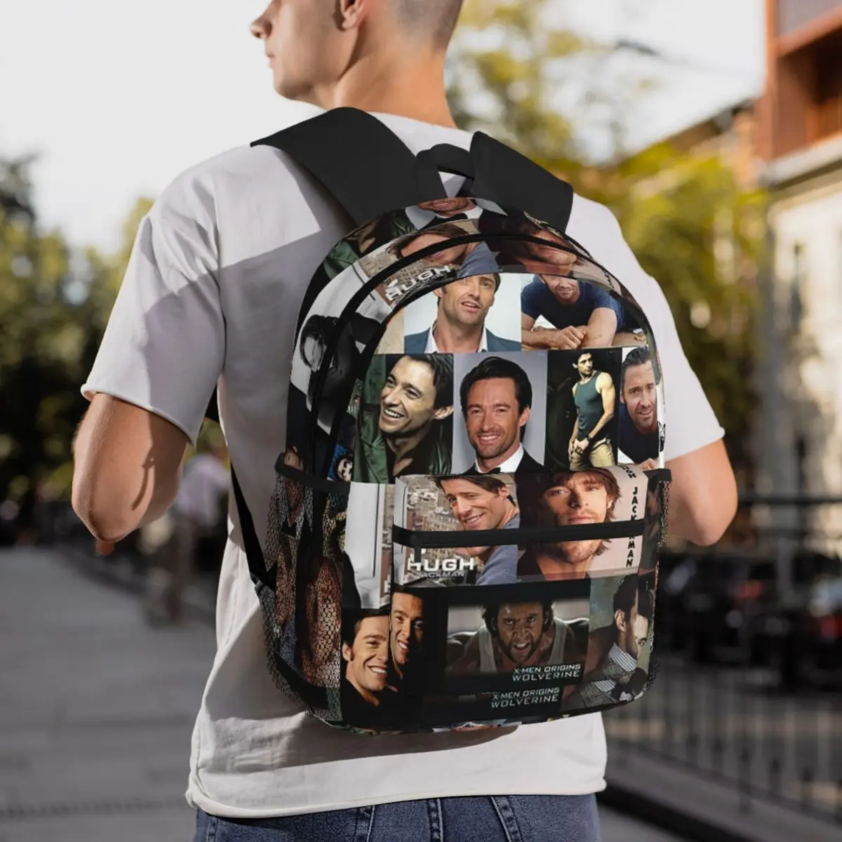 Hugh Jackman Seamless Photo Collage Backpack Daypack Large Capacity Boys Girls BookBag School Bag Shoulder Bags for Men Women