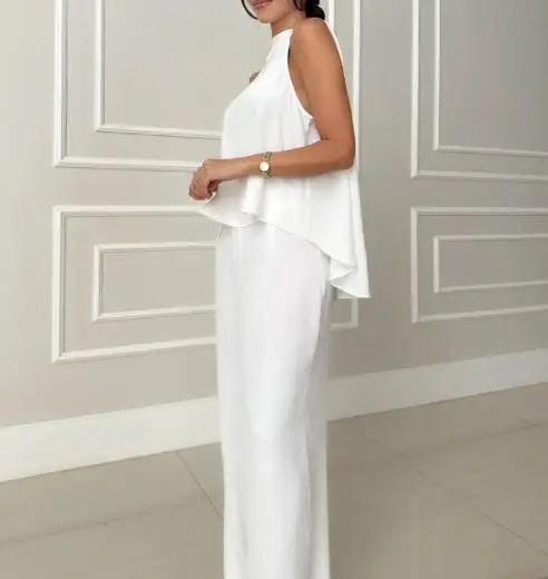 

Two Piece Set Women Outfit 2025 New Solid Color Fashion Round Neck Loose Fitting Sleeveless Top & Casual Wide Leg Pants Set