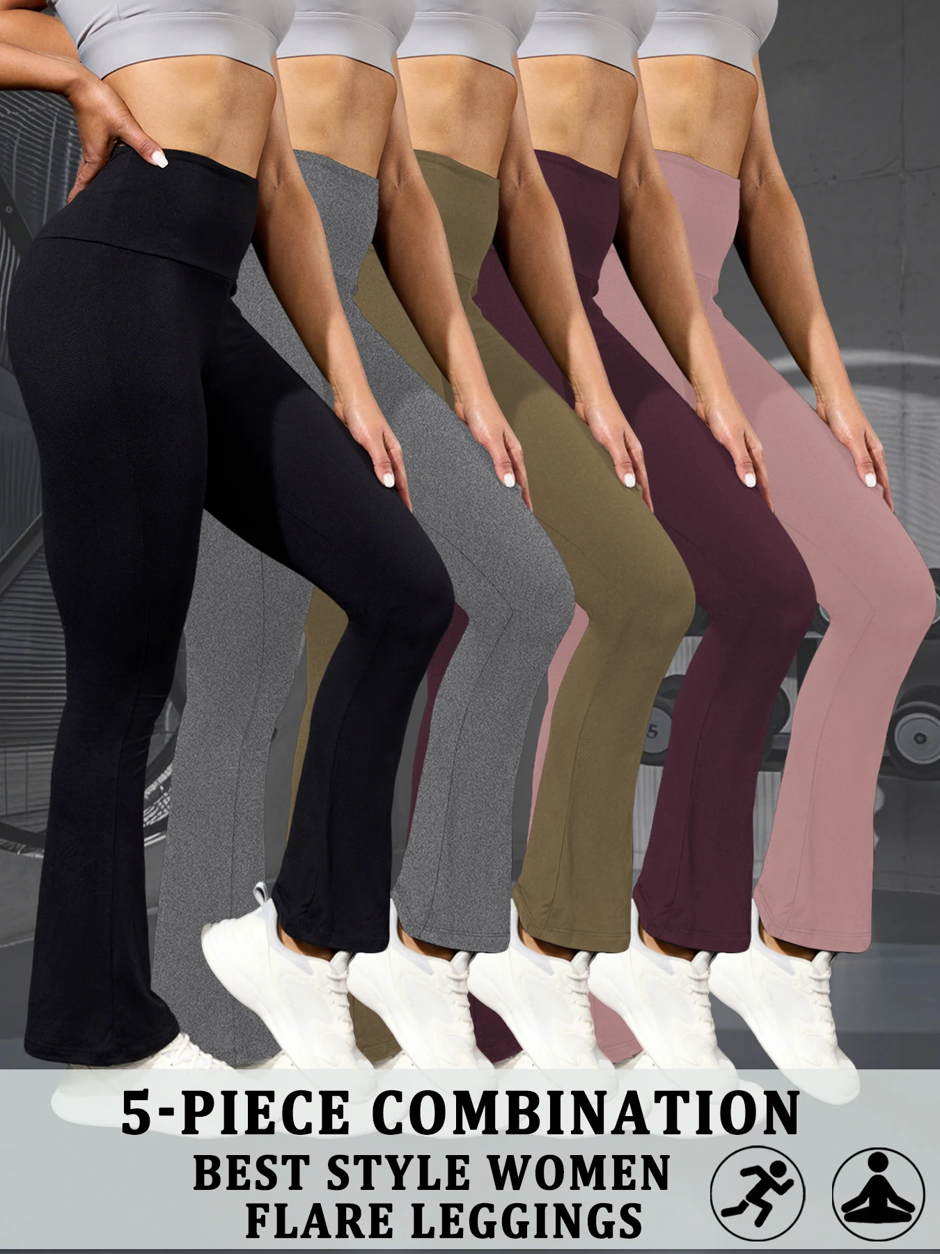 5 عبوات من سراويل نسائية فائقة النعومة مضيئة عالية الخصر للتحكم في البطن وتمارين اليوجا واللياقة البدنية في صالة الألعاب الرياضية وسراويل ضيقة على شكل جرس