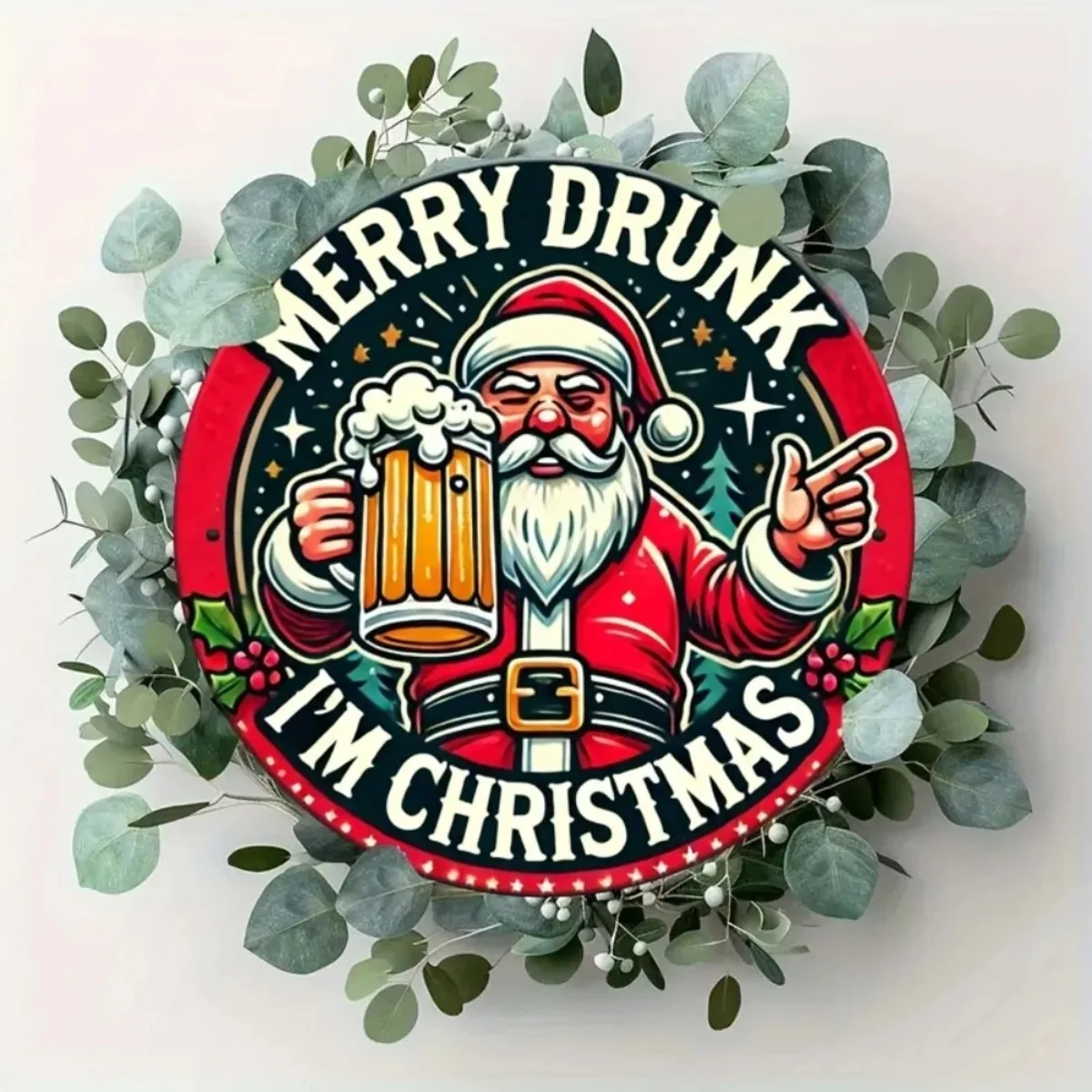 Whimsical Drunk Santa Claus Iron Wall Art – Durable & Easy to Hang, Ideal for Bedroom/Kitchen/Bar Decor