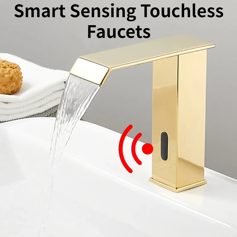 Grifo de latón dorado para cocina, accesorio con Sensor inteligente, sin contacto, para lavabo de baño, alta tecnología, infrarrojo, mezclador de