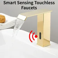 Golden Kitchen Auto Faucet Brass Smart Sensor Tap Touchless Bathroom Basin Faucet High Tech Tap Infrared Kitchen Sink Mixer Tap