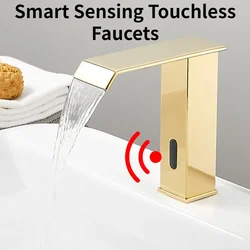 Grifo de latón dorado para cocina, accesorio con Sensor inteligente, sin contacto, para lavabo de baño, alta tecnología, infrarrojo, mezclador de fregadero