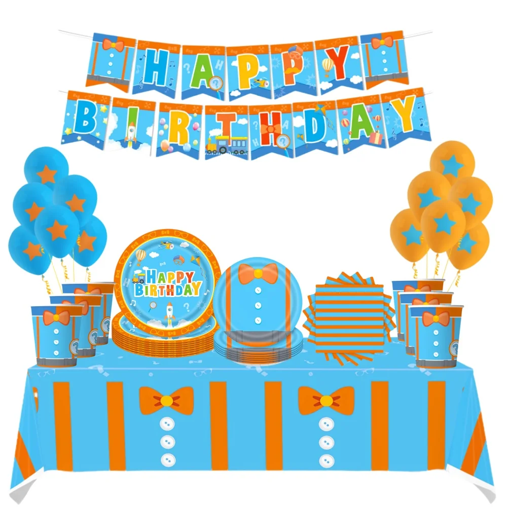 Blippiing English Teacher Birthday Decorations Balloons Orange Blue Paper Tableware Tablecloth For Kids Party Supplies Toy Gifts