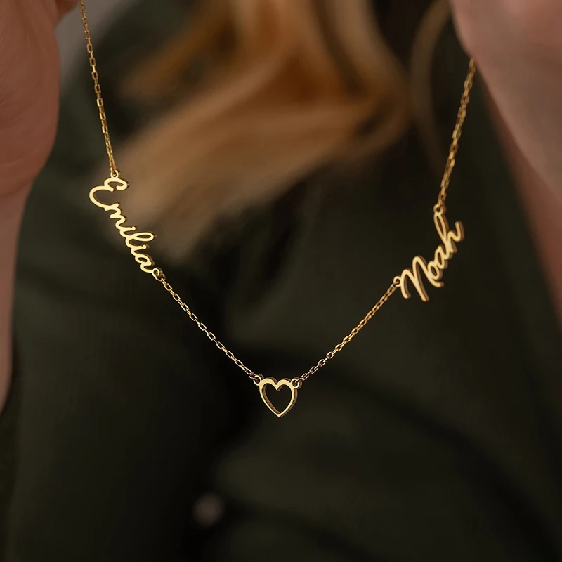 Custom Stainless Steel Double Name Heart Necklaces For Women Personalized Gold Color Letter Necklace Girl Jewelry Gift