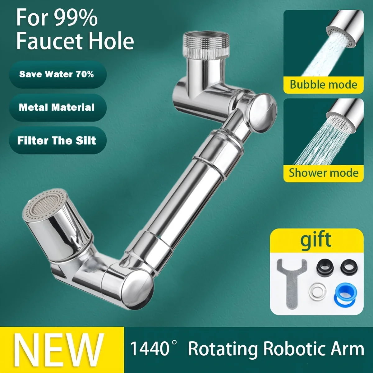 

1440° Swivel Faucet Extender With 2 Mode Splash Retractable Sink Extension Metal Faucet Aerator Extension for Kitchen Bathroom