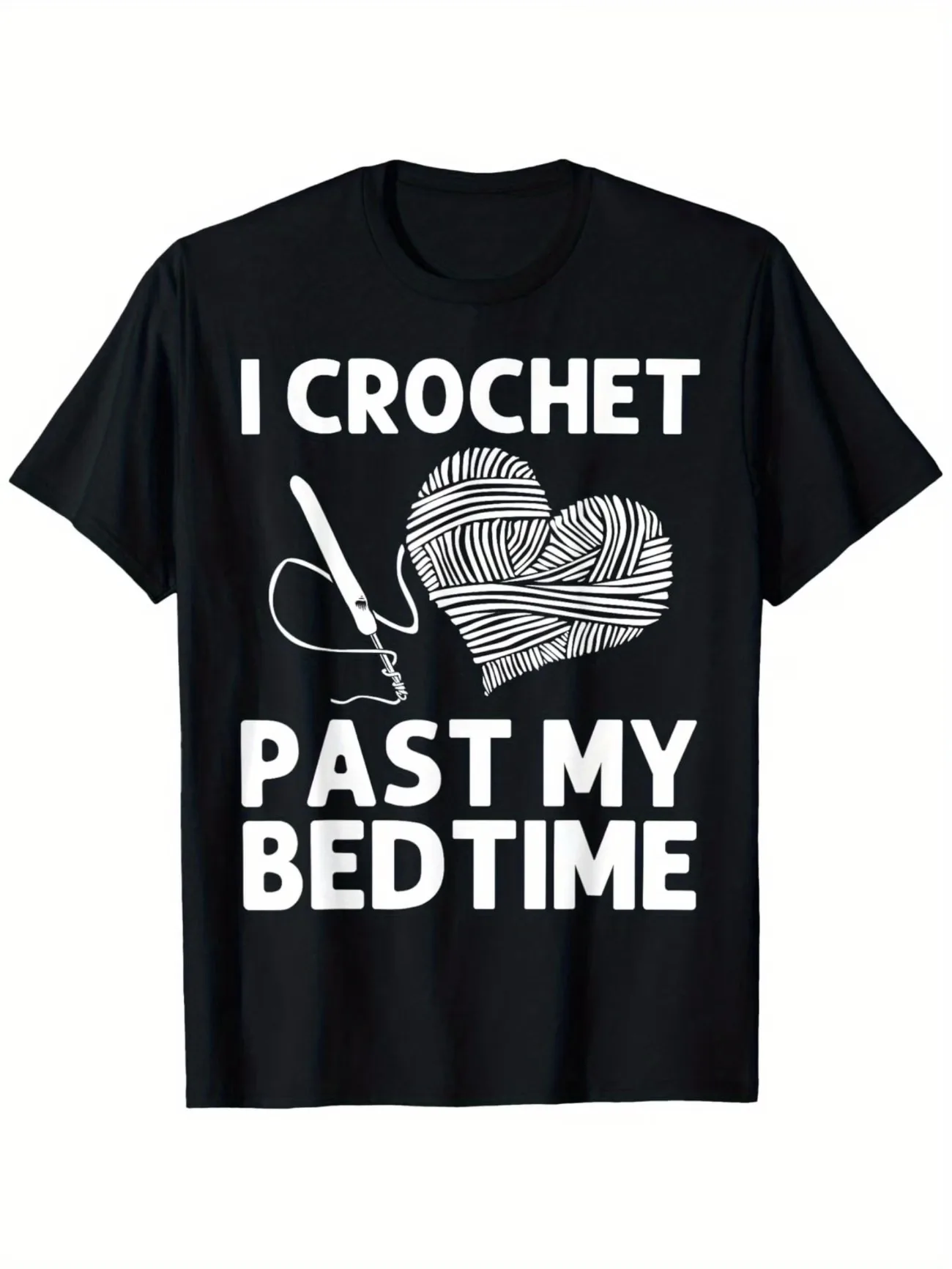 I Crochet Past My Bedtime Graphic Tee Unisex Casual Round Neck Short Sleeve T-Shirt Perfect for Crocheters& Knitting Lovers Tops