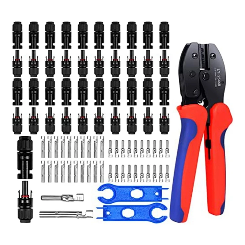 Solar Cable MC-4 Connector-Crimping Tool Kit,20 Pairs Male/Female Solar Panel Connectors,Solar Panel Wiring Kits