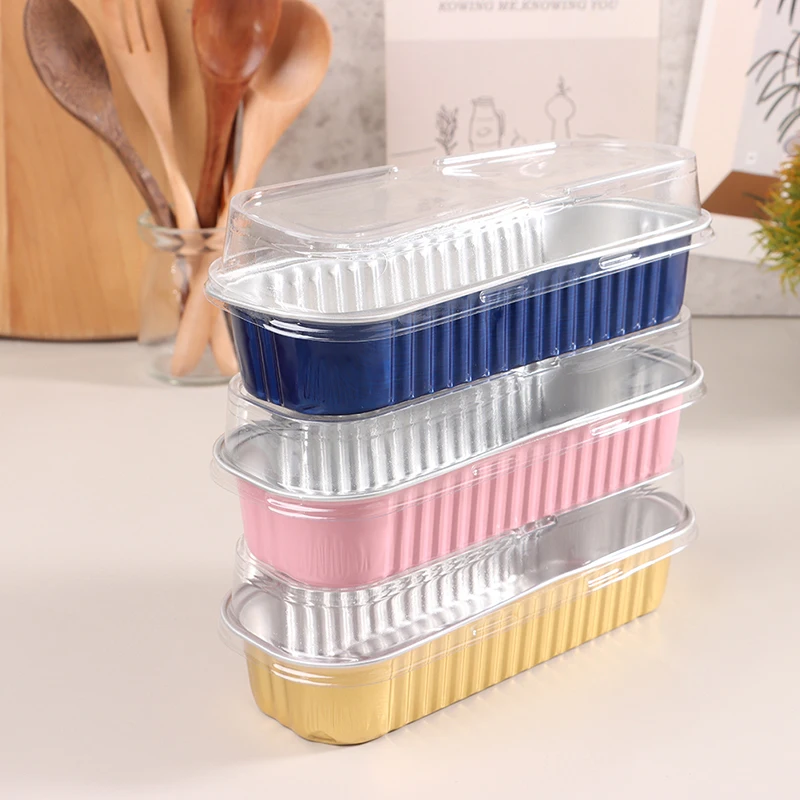 10Pcs 200ml Aluminum Foil Baking Cake Box Rectangular Tin Cupcake Baking Pan Pudding Box Cheese Dessert Cup With Lid