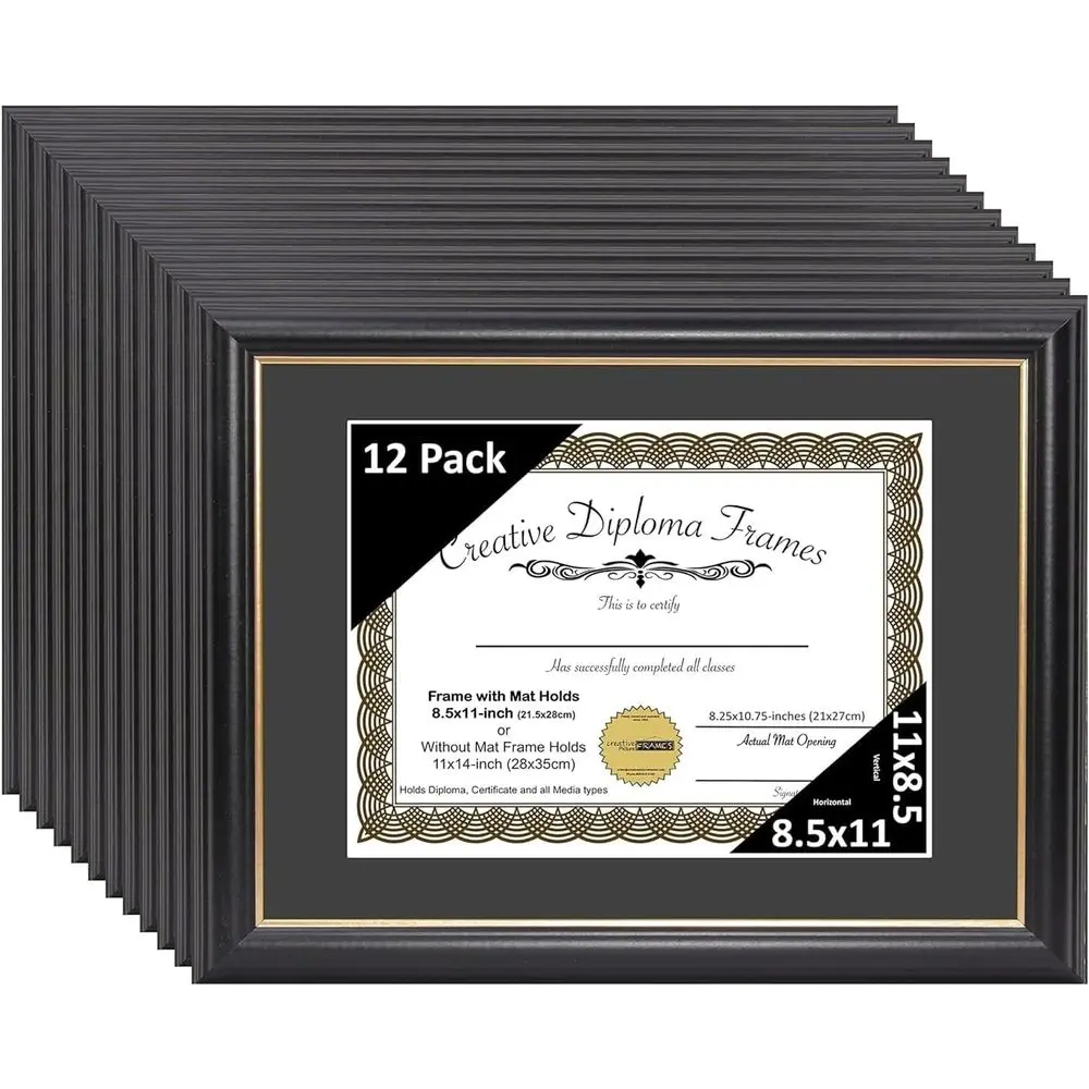 

Черная рамка с золотой оправой для диплома 8,5x11 с мольбертом и вешалками, упаковка из 12 шт.