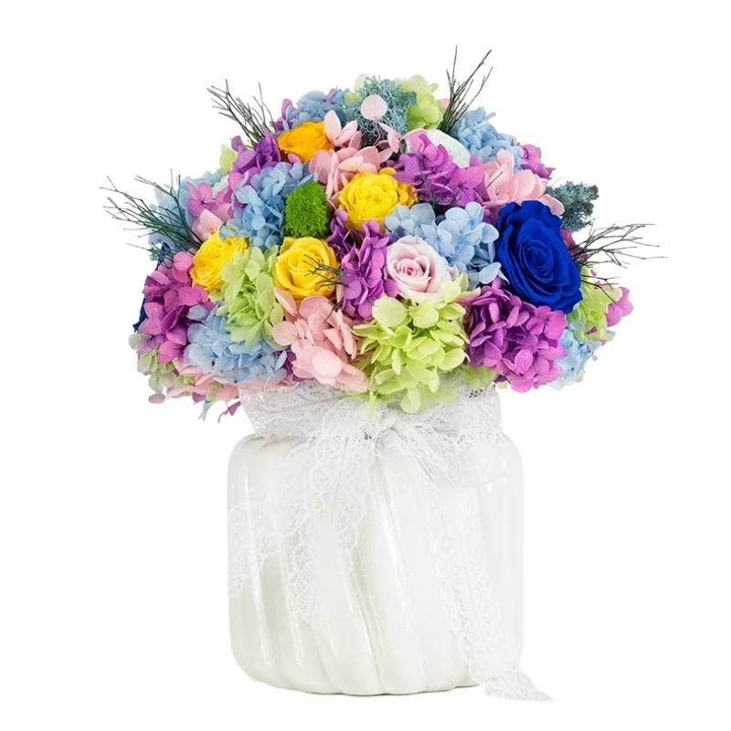 Monet Garden Immortal Flower Rose Vase, Wedding Birthday Housewarming Gift High-end Ornament