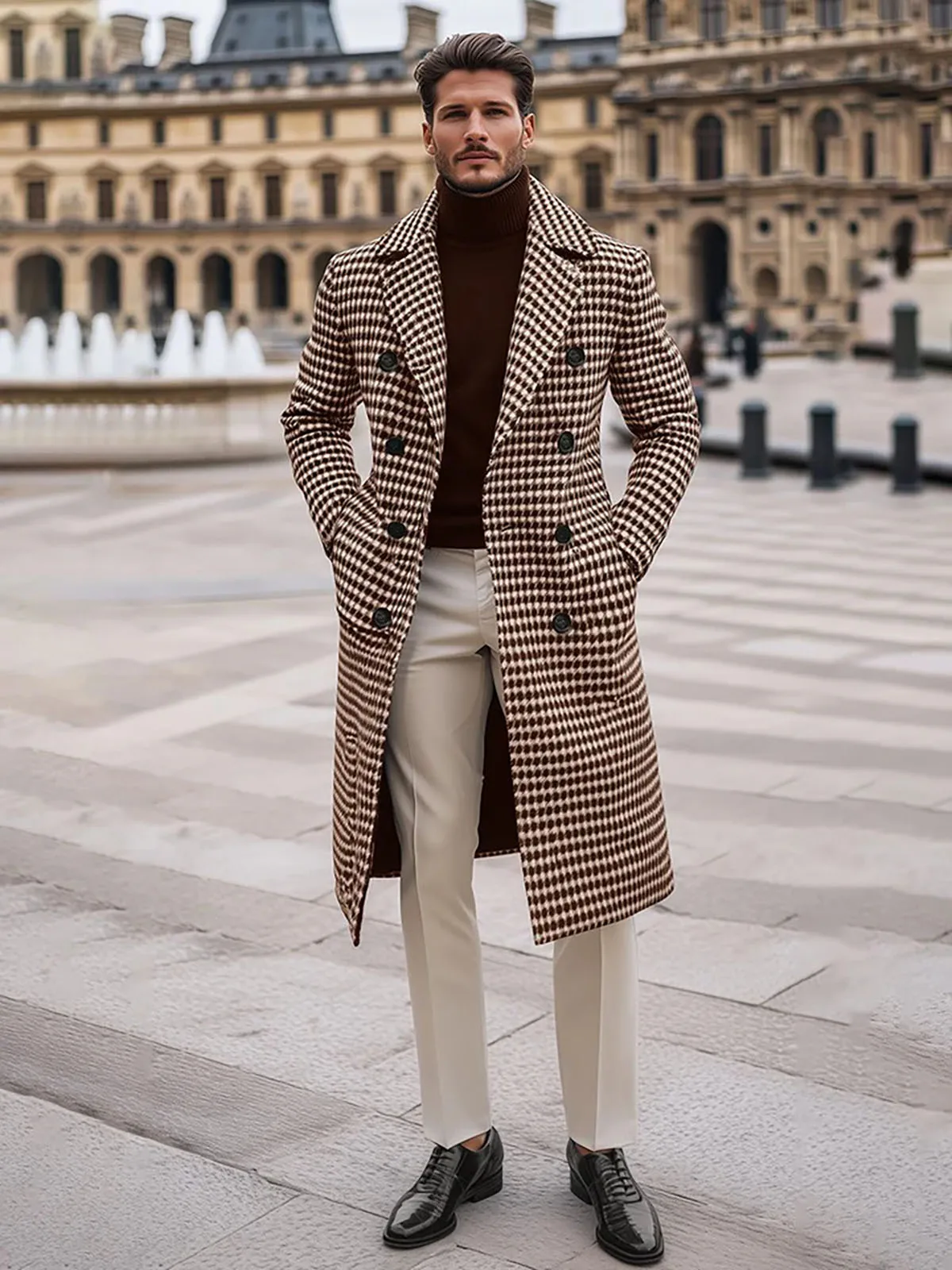 

Modern Warm Long Coat For Men Double Breasted Notched Lapel Jacket Business Office Warm Blazer Custom Made Only Overcoat