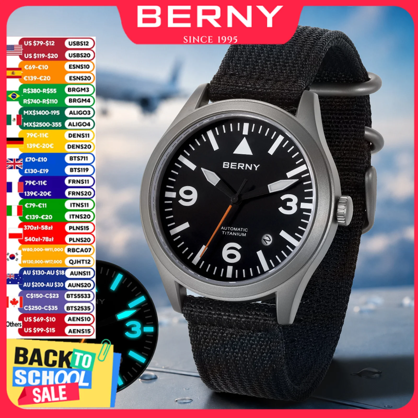 Titanium Sport Watch - Relógio Automático BERNY de Titânio Completo