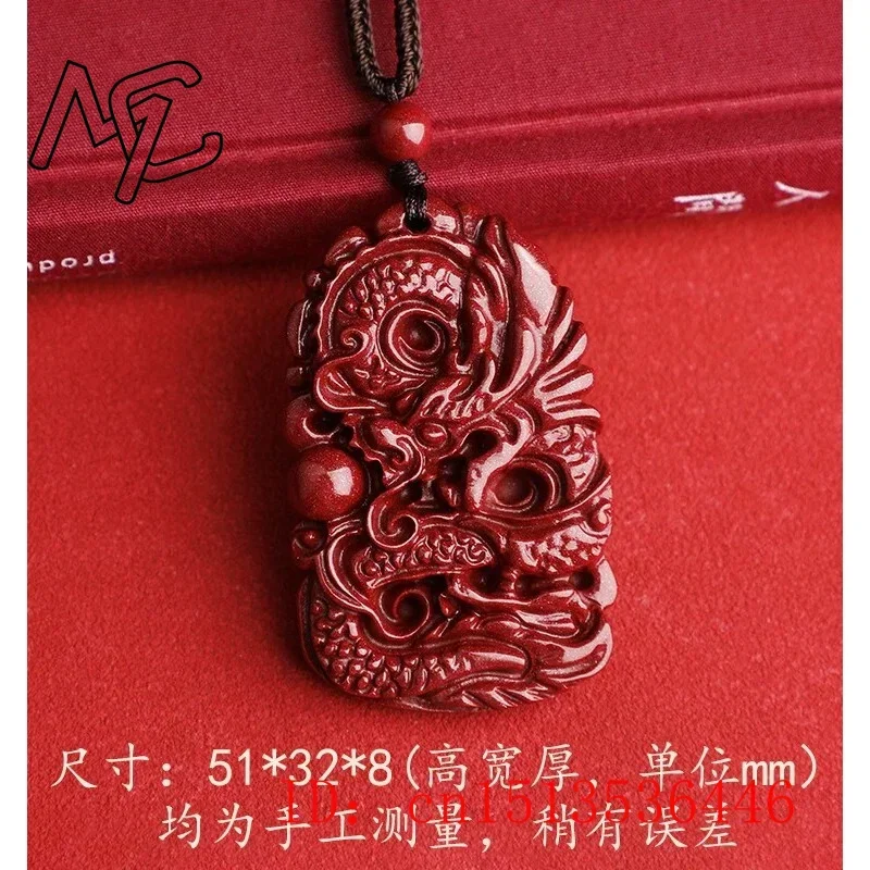 Fashion Cinnabar Jade Zodiac Dragon Pendant Necklace Jewellery Chinese Healing Women Man Luck Gift Sweater Chain Amulet
