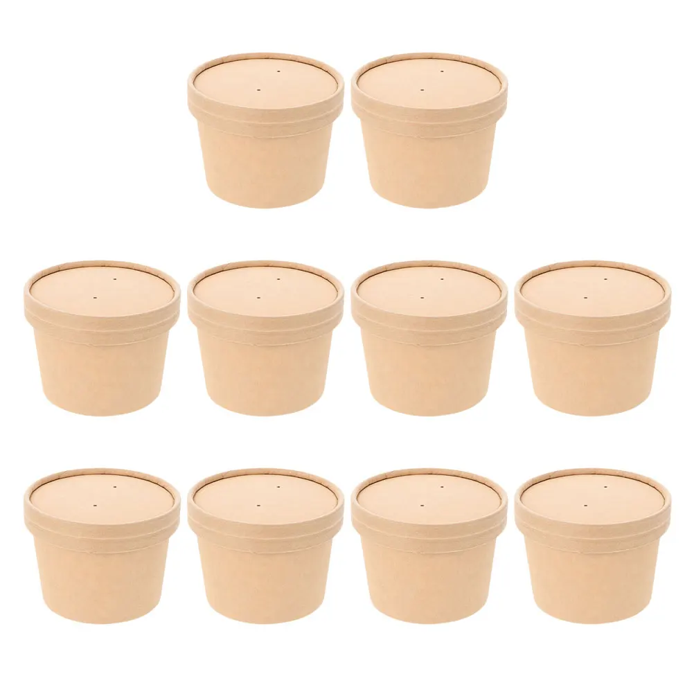 Nice 10 Sets Ice Cream Cups Desert Plastic Dessert Disposable Verrines For Parties Mug Reusable Hard Party Paper Round With Lid