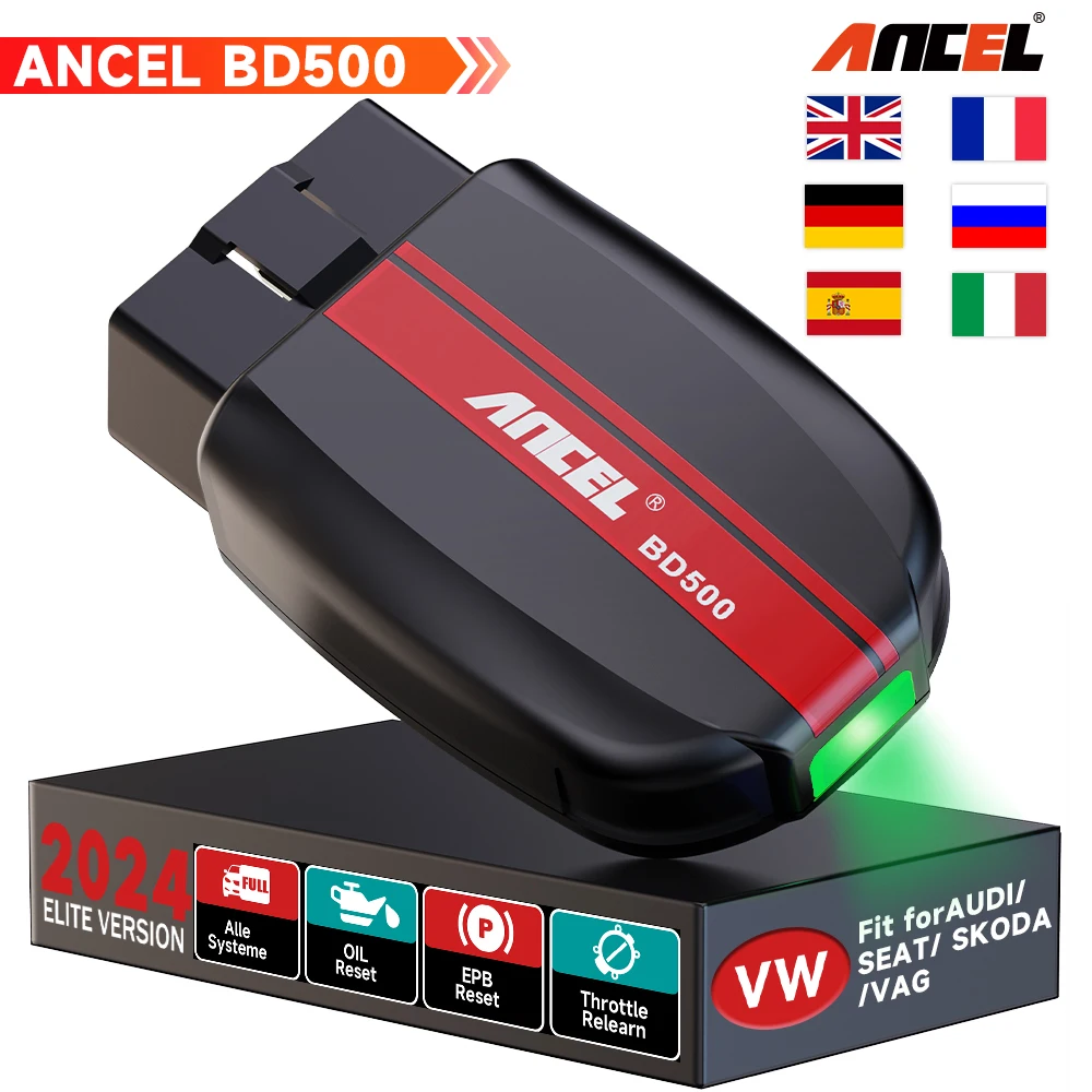 ANCEL BD500 Bluetooth 5.0 OBD2 Scanner All System Car Code Reader EPB Throttle Learning for VW Audi Seat Skoda Diagnostic Tool