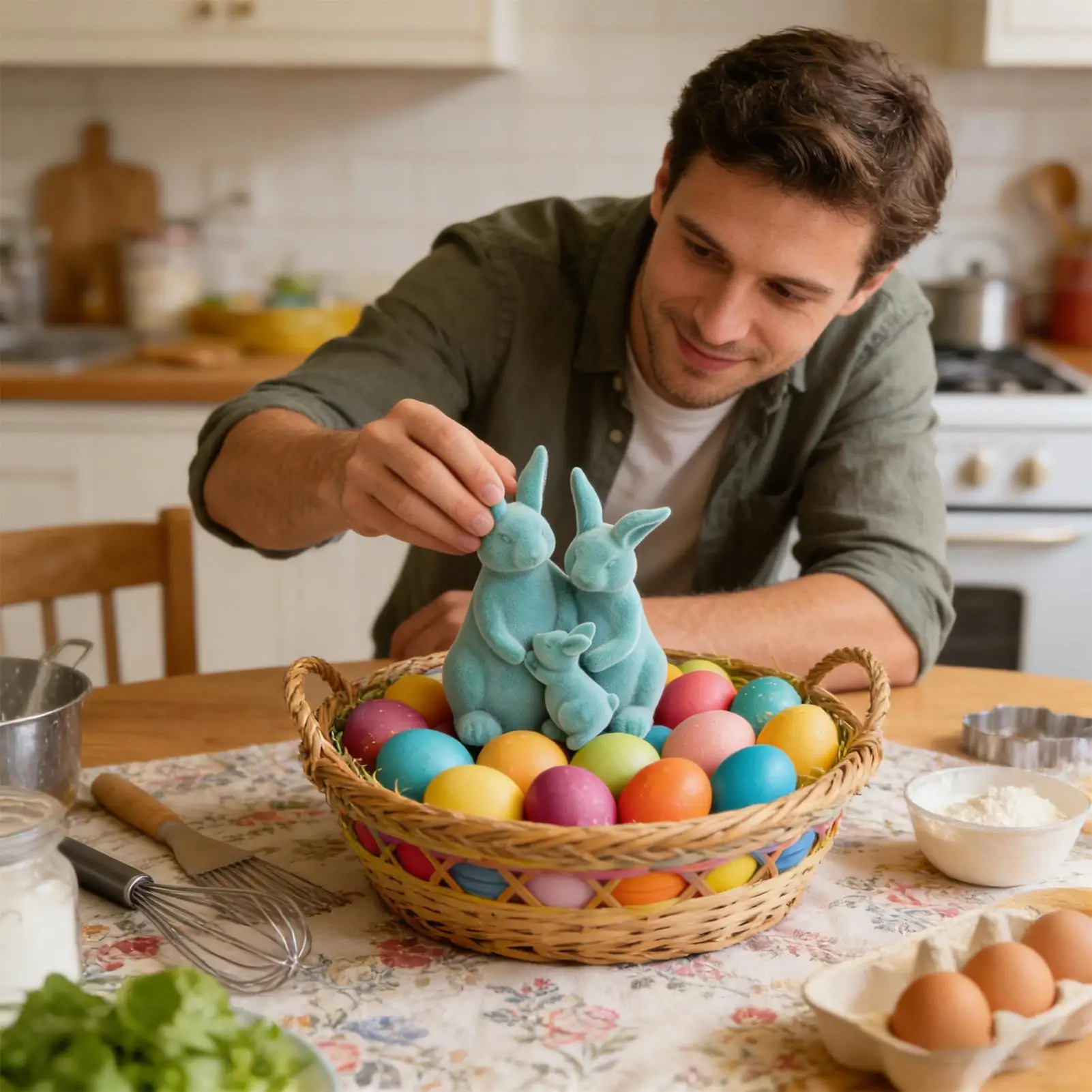 Easter Bunny Ornament Flocked Easter Bunny Decor Flocking Rabbit Party Table Centerpiece for Holiday Indoor Home Dining