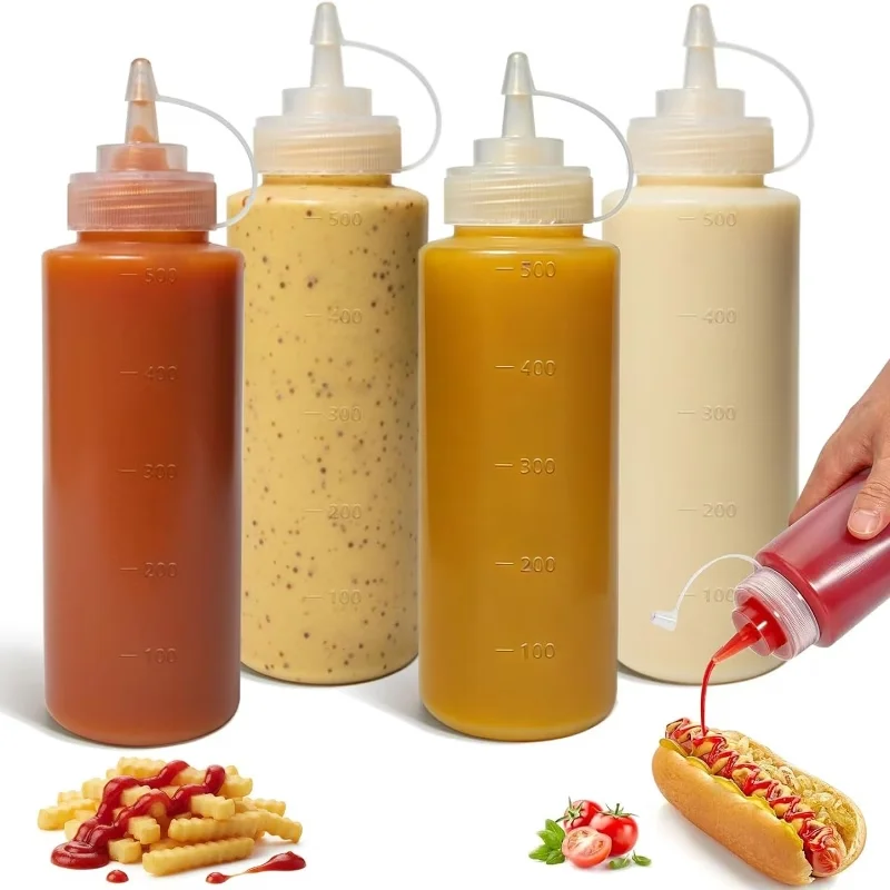 500 ML Plastic Pointed Mouth Squeeze Type Sauce Bottle Made Environmentally Friendly Materials Clean Dustproof Seasoning Bottles