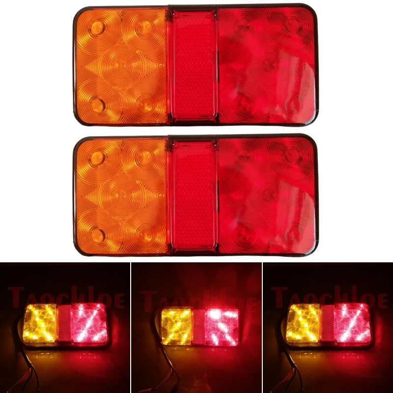 2Pcs Trailer Tail Lights 12V 24V 10-80V LED Lamp Trailer Tractor Turn Signal Brake Light Red Amber Forklift Tail Lamp