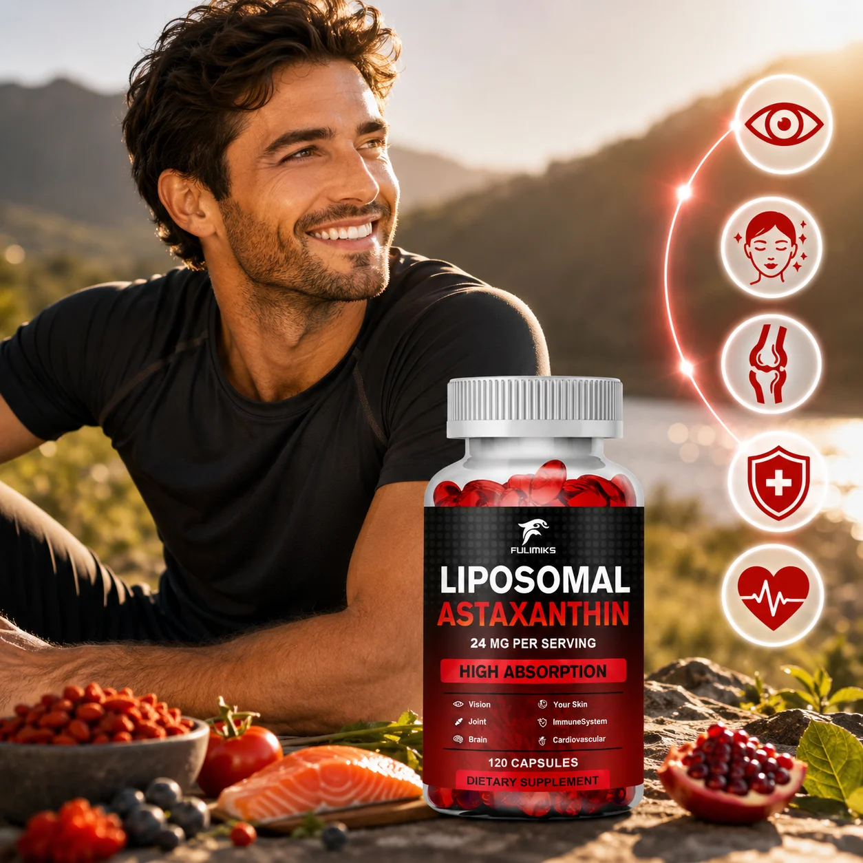 Suplemento Natural de Astaxantina Liposomal, con Fosfatidilcolina, Astaxantina, Apoya el Bienestar Cerebral y Corporal