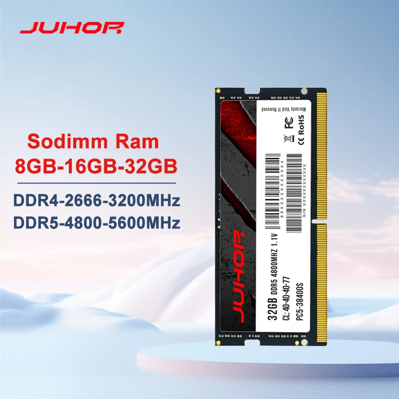 JUHOR Laptop Ram DDR5 8GB 16GB 4800MHz 5600MHz DDR4 8GB 16GB 32GB 2666MHz 3200MHz  Notebook Memory Sodimm Memoria