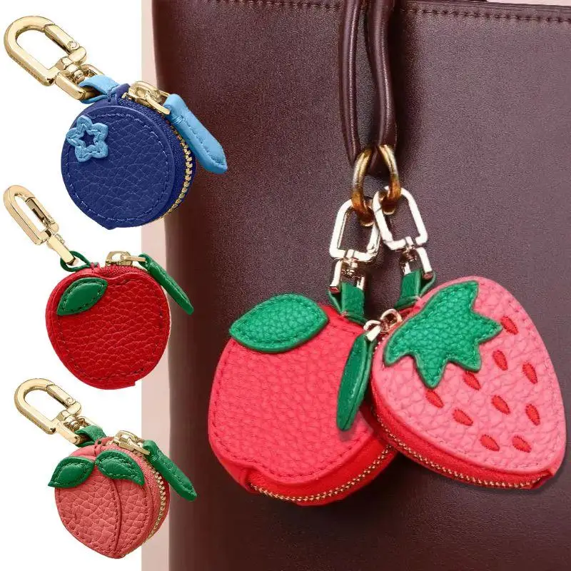 

Fruit Keychain Zipper Earphone Bag New Storage Bag Korean Cute Fruit Shape Coin Purse Apple Peach Tangerine Coin Bag Keychain