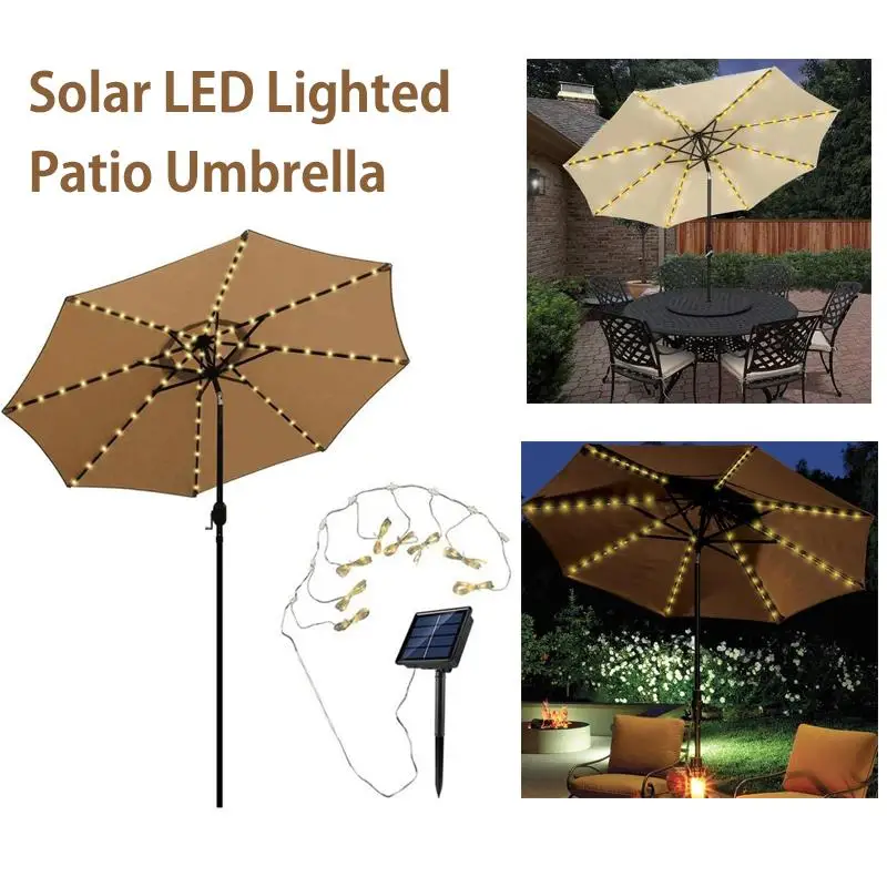 

Solar LED Lighted Patio Umbrella Waterproof Outdoor Market Sun Shade Easy To Install Decorations For Patio Garden Deck Backyard