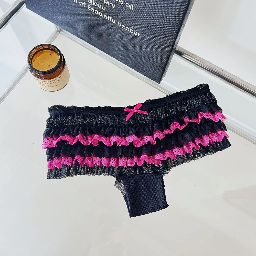 Prinzessinnen-Stil Rüschen-Spitzenhöschen Schleife Netz Mehrschichtiges Kuchendesign Damenunterwäsche Niedrige Taille Süße Spitzen-Slips Geschenk – Detail 12