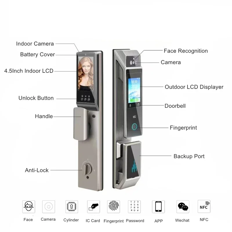 Q6 3D Face Recognition Smart Door Lock Fingerprint Password WIFI APP Remote Control Home Security Gate Electronic Lock