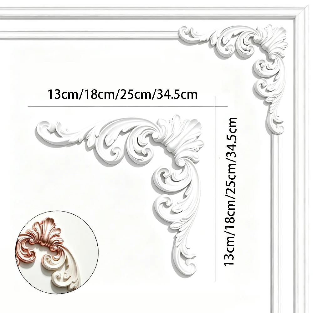 French Style PU Corner Medallions Wall Ceiling Decorative Mouldings Accent Wall Ornament Kit Home