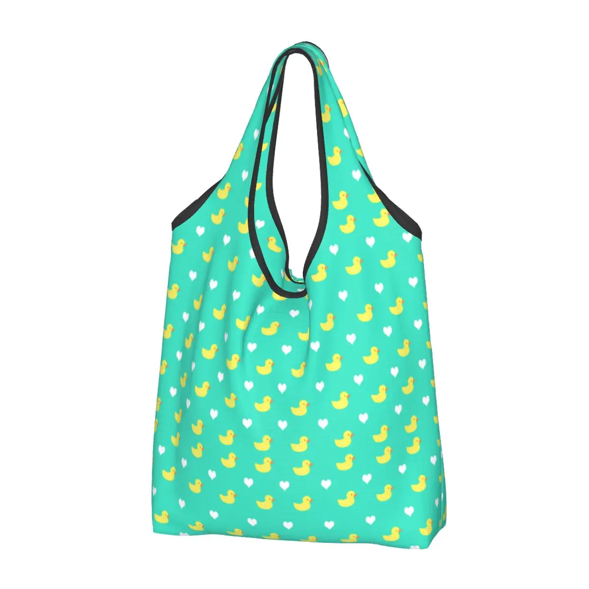 Adorable Classic Yellow Rubber Ducky And White Hearts Pattern Who Love Ducklings Pet Groceries Shopping Tote Bag