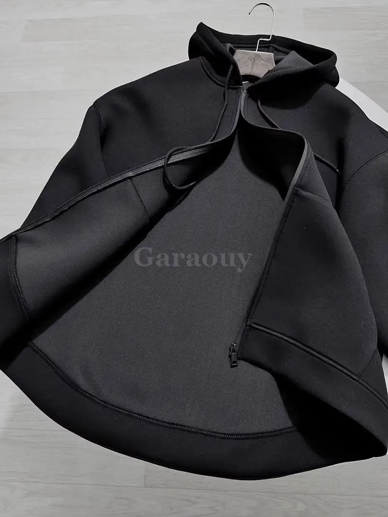 Garaouy 2024 Spring Women Simple Hooded Long Sleeve Zip Hoodie Jacket Female Casual Fashion Street Oversized Asymmetric Coat New