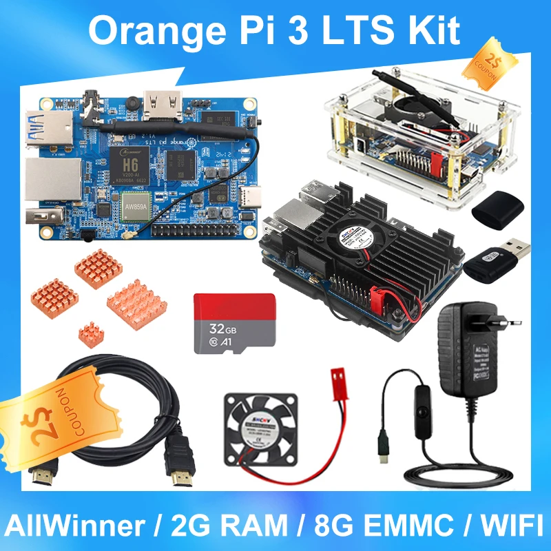 

Orange Pi 3 LTS 2GB RAM LPDDR3 8GB EMMC Flash WIFI BT5.0 Open Board Power Supply Run Android 9.0 Ubuntu Debian OS Mini Computer