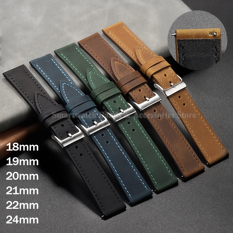 18mm 19mm 20mm 21mm 22mm Retro Leather Watch Strap for Huawei Watch Gt2 Gt3 Wrist Band Soft Quick Release Bracelet Brushed Strap