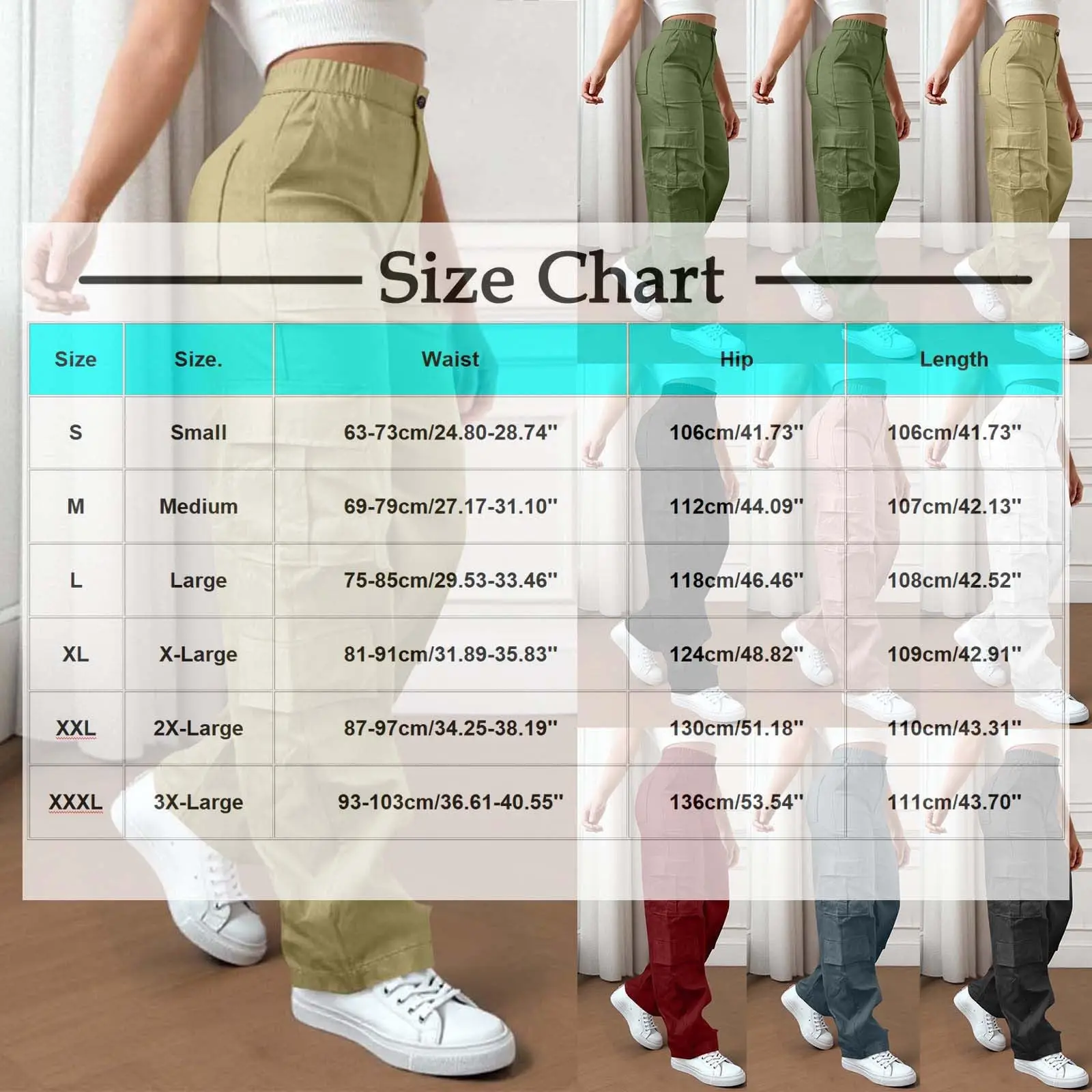 المرأة مرونة عالية الخصر السراويل البضائع تمتد عادية بنطال ذو قصة أرجل واسعة عادية سراويل للتسلق متعددة جيب مستقيم الساق بنطلون #5