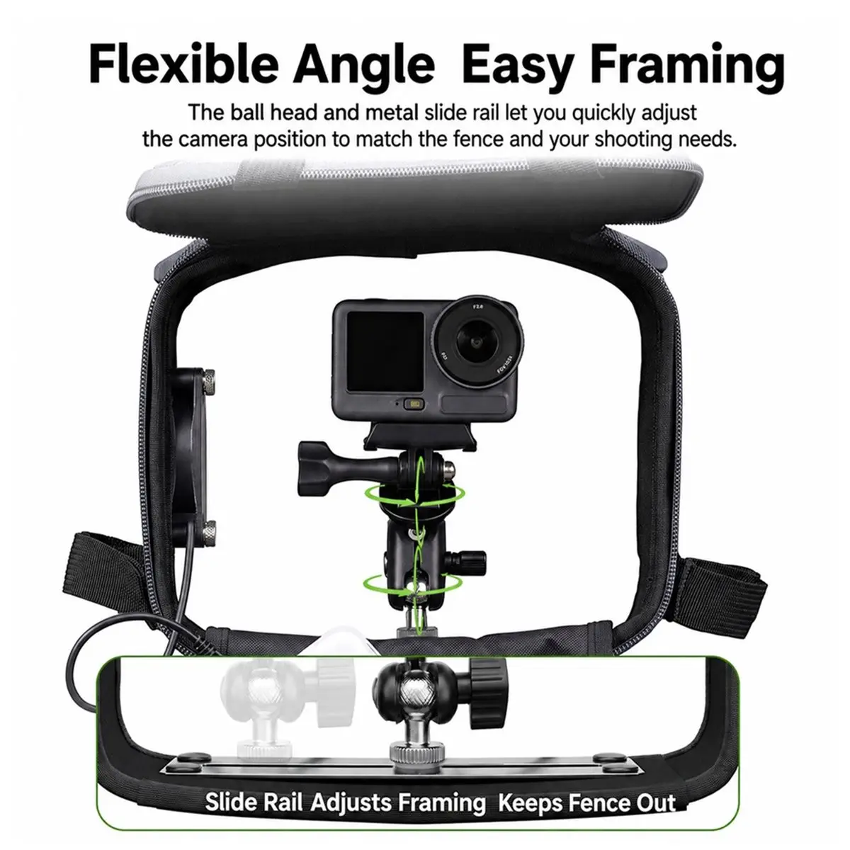Suitable Fence Multi-Functional Action Camera Mount with Cooling Fan for Baseball Softball Adjustable Sun Hood Carrying Bag