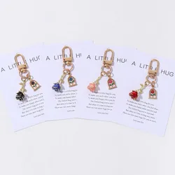 1pc Valentine's Day Colorful Rose Small Hug Dropping Enamel Keychain Romantic and Beautiful Style Car Bag Keyring Gift Souvenir