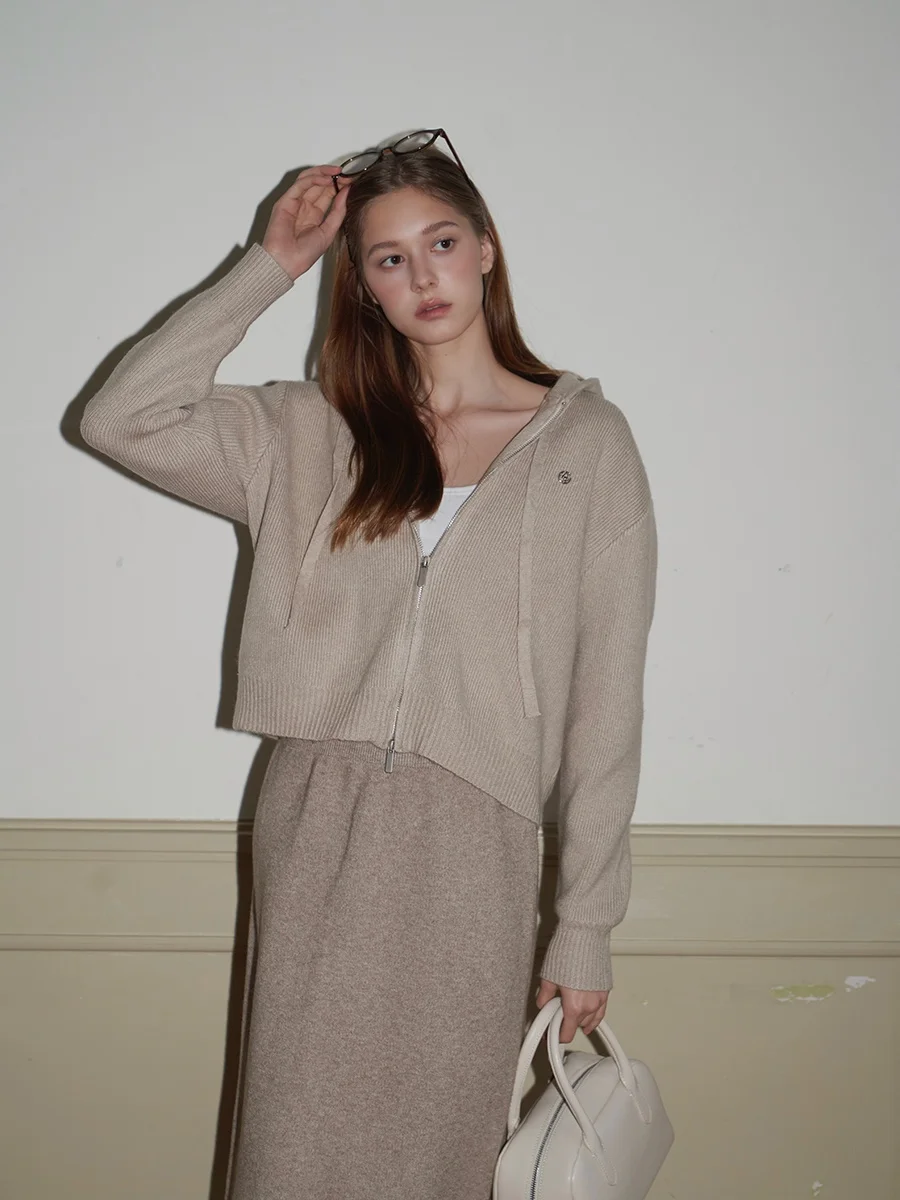 

Женский повседневный вязаный кардиган Deesicile с капюшоном, осенне-зимний свитер-жакет, простое длинное пальто на молнии