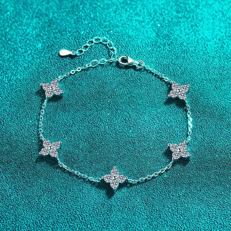 JECIRCON 925 Sterling Silver Bracelet for Women Full Moissanite Small Fresh Star Korean Version Cool Style Plum Blossom Bracelet