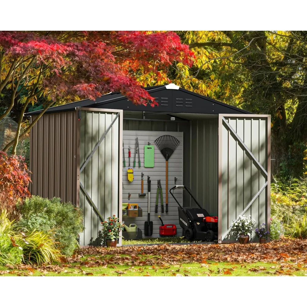 

8 x 6 ft Outdoor Storage Shed, Utility Tool Sheds Metal Storage Garden Shed with Door & Lock for Patio Storage, Shed