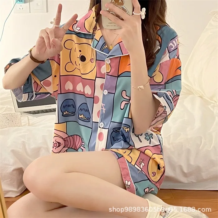 Disney Mickey and Minnie Princess print pajamas women summer short-sleeved trousers thin summer home service suit