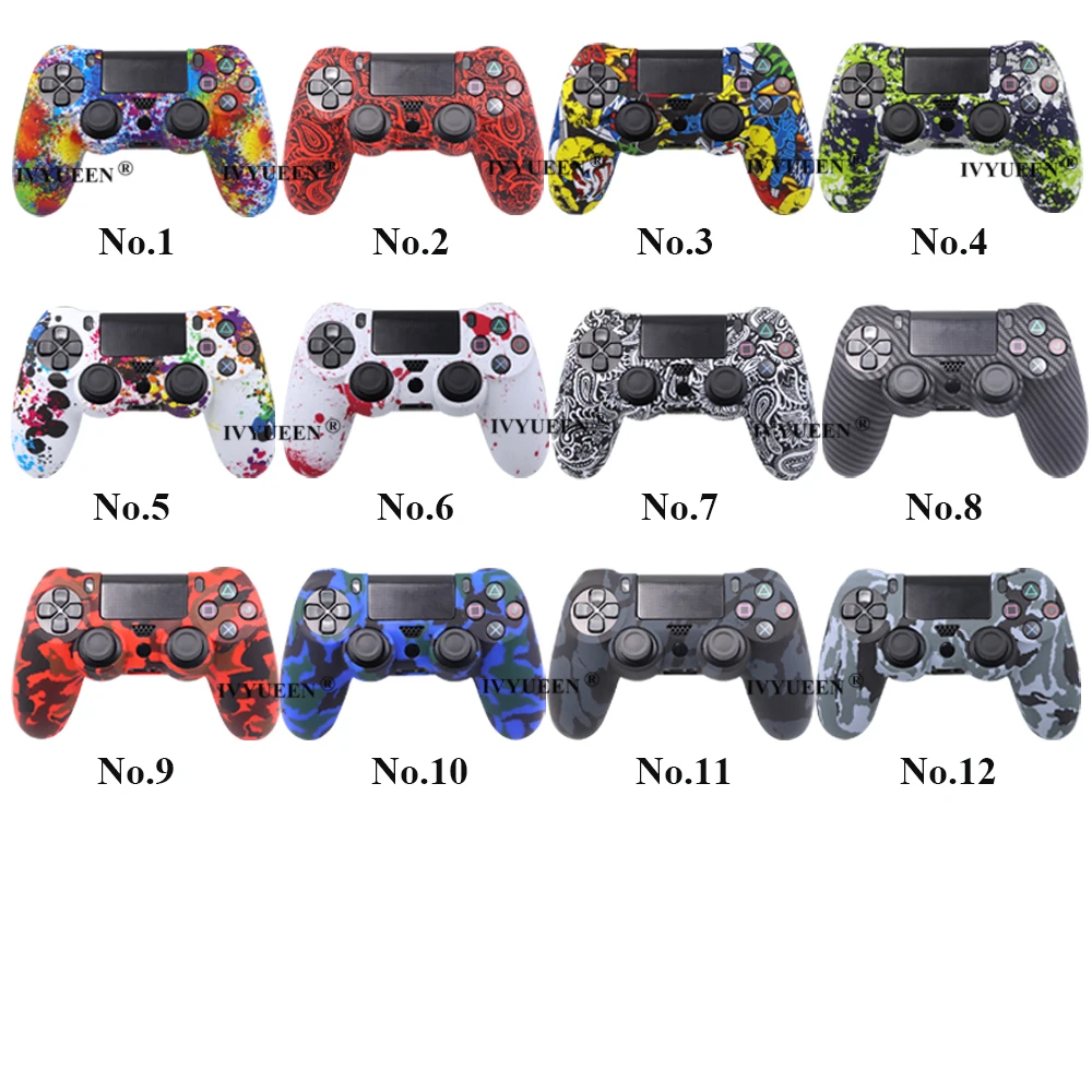 IVYUEEN ซิลิโคน Camo ป้องกันผิวสําหรับ Sony DualShock 4 PS4 DS4 Pro Slim Controller Thumb Grips จอยสติ๊ก Caps ฝาครอบ