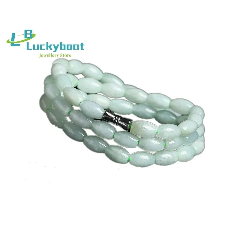 Natural Class a Burmese Jadeite Necklace Women's Emerald Rice Bead Necklace Fashion Jade Jewelry Wholesale