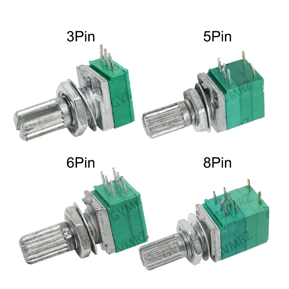 5pcs 3/5/6/8 PIN RK097N/RK097G/RV097NS Rotary Potentiometer Kit ,5K 10K Ohm with Mounting Nuts & Washers for DIY Projects 100K